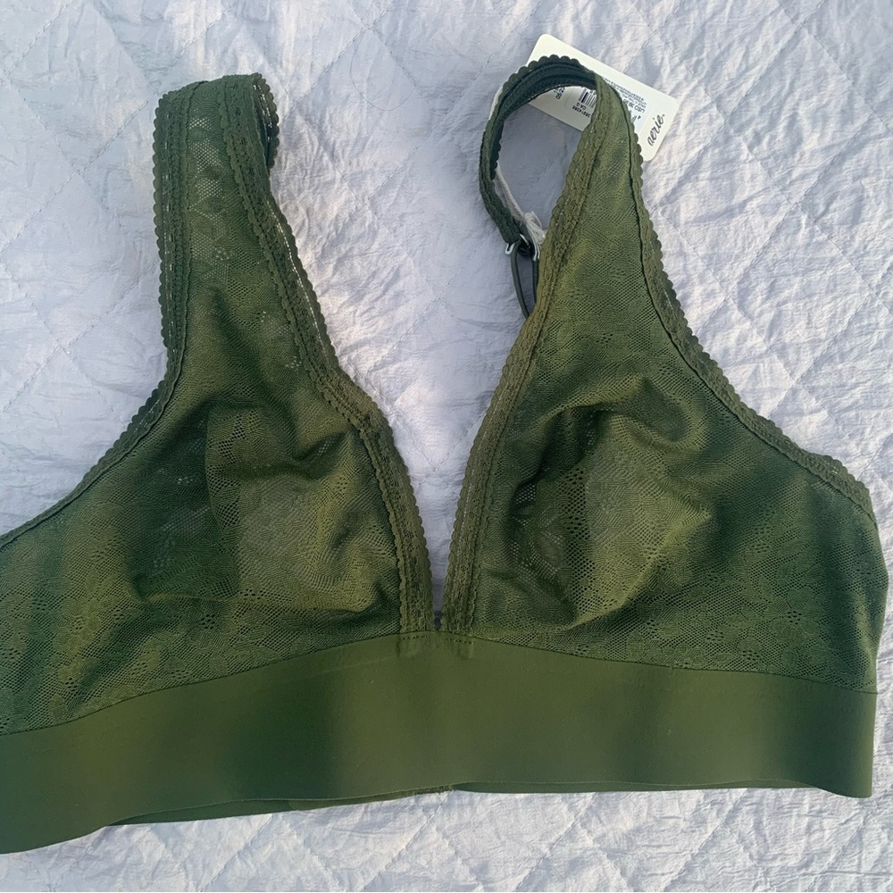 Aerie Smoothiez Olive Lace Bralette Large